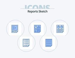 Reports Sketch Blue Icon Pack 5 Icon Design. page. data. page. report. paper vector