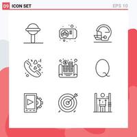 Outline Pack of 9 Universal Symbols of coins valentine helmet romance call Editable Vector Design Elements