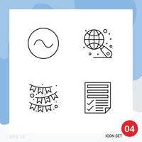 4 Creative Icons Modern Signs and Symbols of sine ribbon globe celebrate file Editable Vector Design Elements