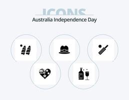 Australia Independence Day Glyph Icon Pack 5 Icon Design. bat. australia. surf. man. hat vector