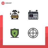 Set of 4 Vector Filledline Flat Colors on Grid for car money service web protection Editable Vector Design Elements