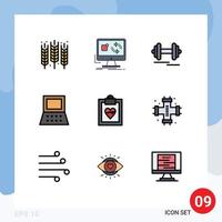 User Interface Pack of 9 Basic Filledline Flat Colors of cardiogram computer install laptop sport Editable Vector Design Elements