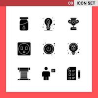 9 User Interface Solid Glyph Pack of modern Signs and Symbols of computer design progress bulb power Editable Vector Design Elements