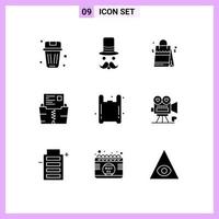 Universal Icon Symbols Group of 9 Modern Solid Glyphs of file data santa clause zip usa Editable Vector Design Elements