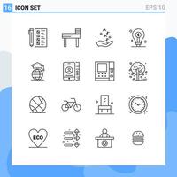 Group of 16 Outlines Signs and Symbols for investment idea fist business rock and roll Editable Vector Design Elements