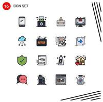 Flat Color Filled Line Pack of 16 Universal Symbols of storage cloud money growth analysis Editable Creative Vector Design Elements