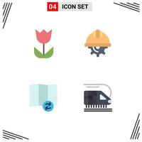 Set of 4 Commercial Flat Icons pack for camera map photo gear synchronize Editable Vector Design Elements