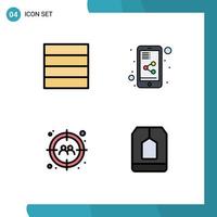 Modern Set of 4 Filledline Flat Colors Pictograph of grid bag share document target drink Editable Vector Design Elements