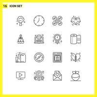 Pack of 16 Modern Outlines Signs and Symbols for Web Print Media such as business vacation multimedia summer technology Editable Vector Design Elements