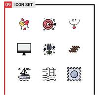 9 User Interface Filledline Flat Color Pack of modern Signs and Symbols of hardware devices handicraft computers party Editable Vector Design Elements