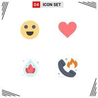 Set of 4 Vector Flat Icons on Grid for emojis droop heart twitter emergency Editable Vector Design Elements