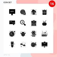 User Interface Pack of 16 Basic Solid Glyphs of work flow cloud diagram clipboard Editable Vector Design Elements