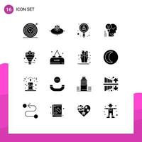 Universal Icon Symbols Group of 16 Modern Solid Glyphs of mind idea light brain job Editable Vector Design Elements