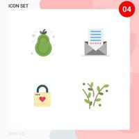 4 Flat Icon concept for Websites Mobile and Apps fruit lock pear envelope heart Editable Vector Design Elements