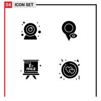 Editable Vector Line Pack of 4 Simple Solid Glyphs of camera board eye pointer circle Editable Vector Design Elements