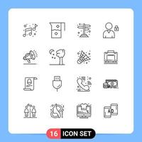 Modern Set of 16 Outlines and symbols such as speaker gdpr direction user block Editable Vector Design Elements