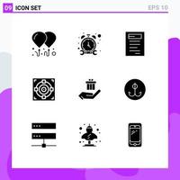 User Interface Pack of 9 Basic Solid Glyphs of ecommerce hand education gift success Editable Vector Design Elements