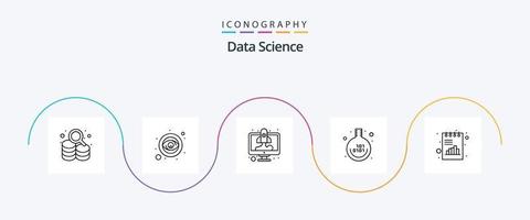 paquete de iconos de la línea 5 de ciencia de datos que incluye un libro. laboratorio. computadora. experimento. puesta en marcha vector