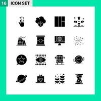 Set of 16 Vector Solid Glyphs on Grid for factory building grid problem user Editable Vector Design Elements