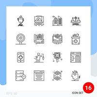 16 Creative Icons Modern Signs and Symbols of finance scale building law decision Editable Vector Design Elements