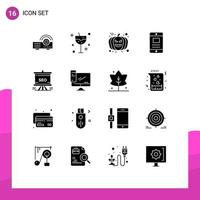 conjunto de pictogramas de 16 glifos sólidos simples de elementos de diseño de vectores editables móviles en línea de negocios de entrenamiento