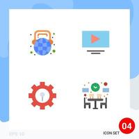 Flat Icon Pack of 4 Universal Symbols of education lock world play setting Editable Vector Design Elements