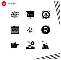 Editable Vector Line Pack of 9 Simple Solid Glyphs of rand present real estate flower website Editable Vector Design Elements