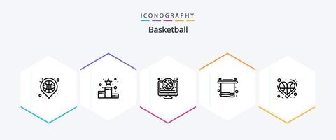 paquete de íconos de 25 líneas de baloncesto que incluye toalla. baño. clasificación. fósforo. juego vector