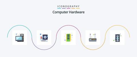 Computer Hardware Flat 5 Icon Pack Including hardware. computer. hardware. wifi. modem vector