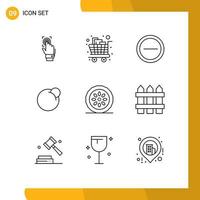 9 Universal Outlines Set for Web and Mobile Applications crypto currency coin groceries red coin minus Editable Vector Design Elements