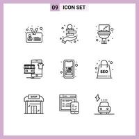 Stock Vector Icon Pack of 9 Line Signs and Symbols for cart online bathroom buy shopping Editable Vector Design Elements