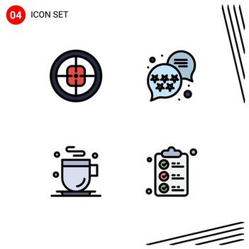 Pack of 4 Modern Filledline Flat Colors Signs and Symbols for Web Print Media such as army cup soldier rank check list Editable Vector Design Elements