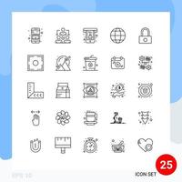 Modern Set of 25 Lines and symbols such as password globe best geography communication Editable Vector Design Elements