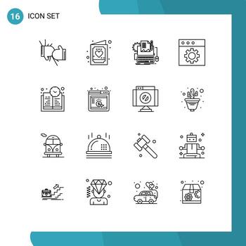 Pack of 16 Modern Outlines Signs and Symbols for Web Print Media such as preferences app invitation keyboard computer Editable Vector Design Elements