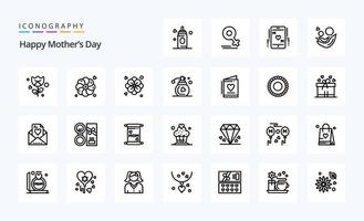 paquete de iconos de línea de 25 feliz día de la madre vector