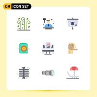 Set of 9 Modern UI Icons Symbols Signs for presentation settings chart gear document Editable Vector Design Elements