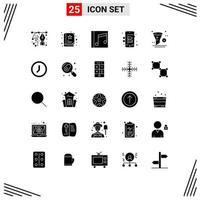 25 Universal Solid Glyphs Set for Web and Mobile Applications app process album creative songs Editable Vector Design Elements