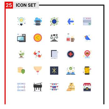 Flat Color Pack of 25 Universal Symbols of time database global left arrow Editable Vector Design Elements