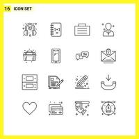 Pack of 16 Modern Outlines Signs and Symbols for Web Print Media such as plumber preacher case man church Editable Vector Design Elements
