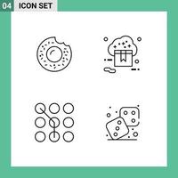 conjunto de 4 paquetes comerciales de colores planos de línea de llenado para elementos de diseño vectorial editables de contraseña de tienda en la nube de código donut vector