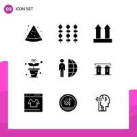 9 Thematic Vector Solid Glyphs and Editable Symbols of internet wifi shipping things iot Editable Vector Design Elements