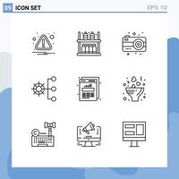 Set of 9 Commercial Outlines pack for data organization camera management company structure Editable Vector Design Elements