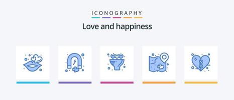 paquete de iconos love blue 5 que incluye vendaje. estrategia. romance. mapa. corazón. diseño de iconos creativos vector