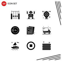 9 Universal Solid Glyph Signs Symbols of paper news artwork support clock Editable Vector Design Elements