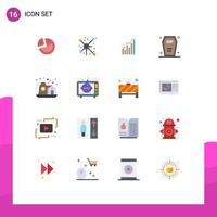 grupo de 16 signos y símbolos de colores planos para diagrama de estadísticas de conexión de tendencias de ataúd paquete editable de elementos creativos de diseño de vectores