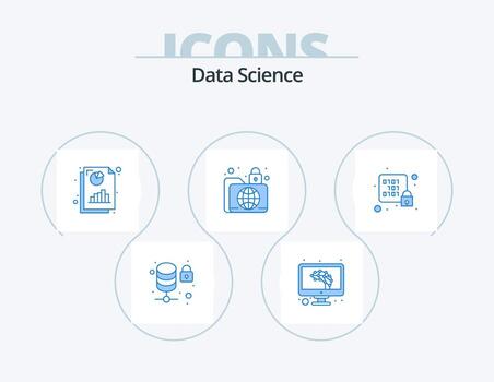 paquete de iconos azul de ciencia de datos 5 diseño de iconos. base de datos. infraestructura. página. global. datos vector