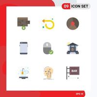 Mobile Interface Flat Color Set of 9 Pictograms of computers huawei chart mobile phone Editable Vector Design Elements