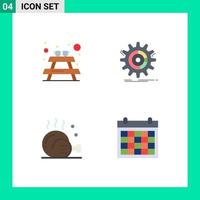 4 User Interface Flat Icon Pack of modern Signs and Symbols of bench cooking setting process food Editable Vector Design Elements