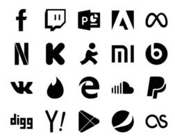 paquete de 20 íconos de redes sociales que incluye paypal sound aim soundcloud yesca vector