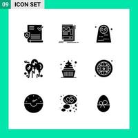 9 Creative Icons Modern Signs and Symbols of dessert multimedia development music scary Editable Vector Design Elements